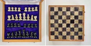 Inlaid Boxed Stone Travel Chess Set
