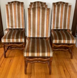 Vintage 7 Upholstered Striped Nail Head Chairs