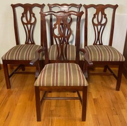 Vintage 4 Mahogany Dining Chairs, Striped Upholstery