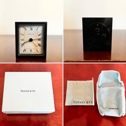 Vintage Tiffany & Co. Ebonized Black   Brass Desk Quartz Clock WithRoman Numerals