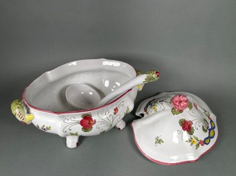 Beautiful Hand Painted Lidded Tureen, Made In Italy