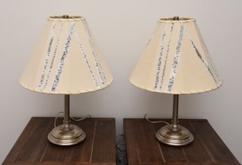 Pair Of Silver Metal Table Lamps With Birch Tree Shades