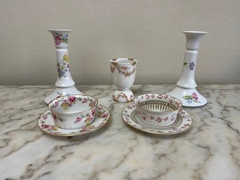 Vintage Porcelain Candle Holders, Egg Holder & Dessert Plates