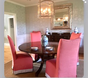 Six Lillian August Couture Dining Chairs In Coral Linen