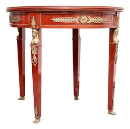 Louis XVI Style Mahogany Convertible Demilune Table With Brass Trim