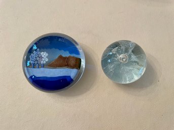 Two Intricately Designed Glass Paperweights