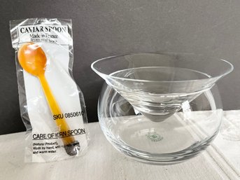NEW Glass Caviar Server Made In Hungary With Horn Spoon Made In France