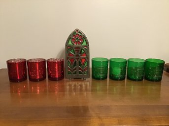 Candle Holder Lot - Votive Holders And Stained Glass Holder