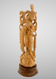 12 Tall Hindu God Shiva And Goddess Parvati Embraced, Hand Carved Sandalwood Statue