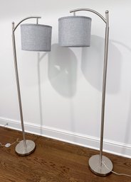 Pair Of Silver Metal Floor Lamps