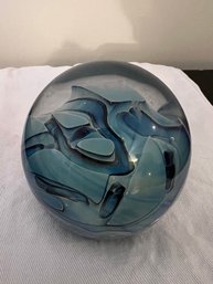 Vtg 1986 Robert Eickholt Signed Blue Ocean Sea Studio Art Glass Paperweight 2.75'