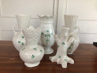Belleek Irish Porcelain Lot #2 Vases Various Patterns 5 Shamrocks