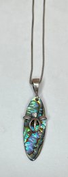 Vintage Turtle Sterling Silver & Abalone Necklace - 925 Chain & 925 Turtle Part Pendant - 18 Inches Long