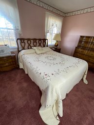 MId Century  Solid Walnut Queen Size  Headboard  Bed And Linens