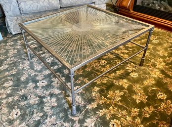 Metal Starburst Glass Top Square Coffee Table