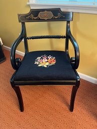 Ebonized Antique Wood Chair Upholstered With Handmade Needle Work
