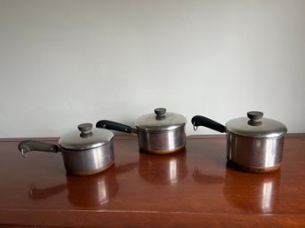 Group Of Revere Ware Copper Bottom Pots With Lids