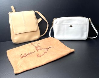 Salvatore Ferragamo White Leather Purse With Dust Cover  And Tan Leather Purse