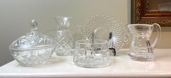 Vintage Glass Candy Dish, Pitcher, Vase Bowl & Plate