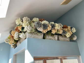 Five Matching Cement Planters With Faux Hydrangeas