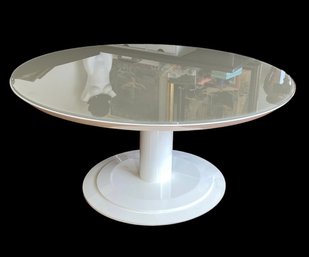 A Wonderful Glass Top Single Pedestal White Lacquer Round Dining Table