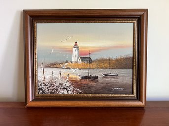 Jonathan Signed Lighthouse Framed Painting