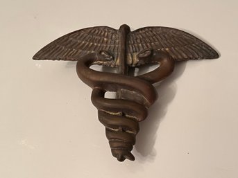 Beautiful Antique Solid Brass Caduceus / Medical Symbol Door Knocker - Amazing Gift For Doctor - Great Piece !