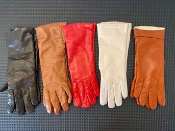 Assorted Lot Of Five Assorted Leather Gloves, Assorted Tones, Sizes 6 To 7