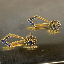 14kt Gold Earrings Diamond And Sapphires Total Weight 3.9 Grams