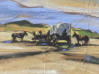 Art: Chalk Drawing Of A Field With A Covered Wagon