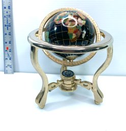 Vintage Gemstone Globe On Revolving Brass Base With Compass