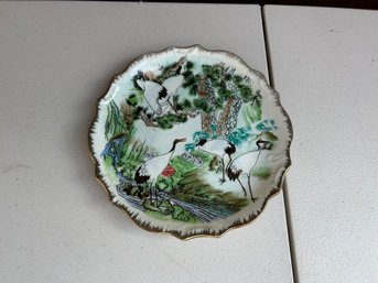 Vintage Porcelain Japanese Crane Scenic Plate