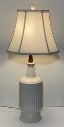 White Ceramic Column Ribbed Lamp, White Shade