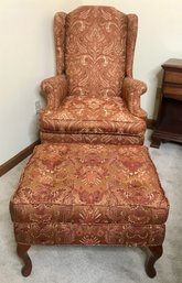 Custom Upholstered Wing Back Chair And Ottoman