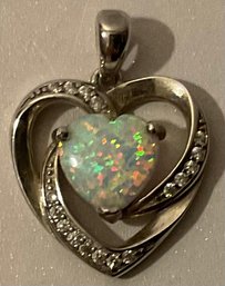 Sterling Silver & Opal Heart Petite Pendant