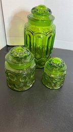 Set Of 3 Moon & Stars Apple Green Canisters