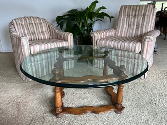 Beveled Glass And Oak Coffee Table