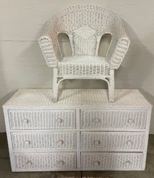 Six Drawer Wicker Dresser And Wicker Arm Chair