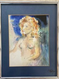 Portrait Watercolor Painting Of Nude Lady Signed Carol Kelly Local Artist 11x14 Matted Framed