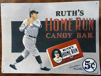 Vintage Metal Advertising Sign.  Babe Ruth's Home Run Candy Bar Sign.    Sign Is 12-1/2' X 16'