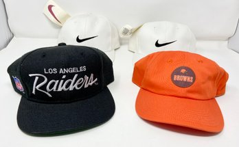 NFL Branded Vintage Baseball Caps - Los Angeles Raiders, Cleveland Browns, And Nike Flag Dolphins And Broncos