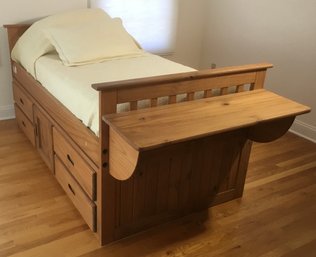 Light Pine Twin Bed, Headboard, Footboard, Drawer Storage Compartments,  Plus