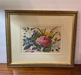 Beautiful Antique Chinese Pith Painting Of Flowers