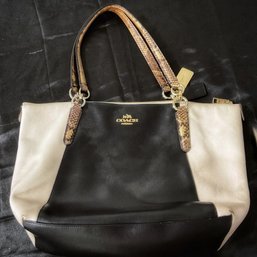 Coach Ava Tote Shoulder Bag With Exotic Leather Trim