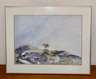 Vintage Landscape Watercolor Signed Illegibly With Artist Information Verso