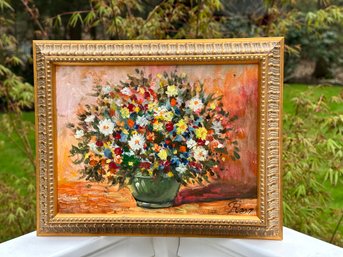 Beautiful Bouquet Of Flowers, Signed Oil On Canvas