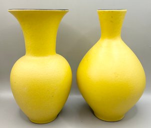 2 Mid-century Modern Singed Yellow Vases