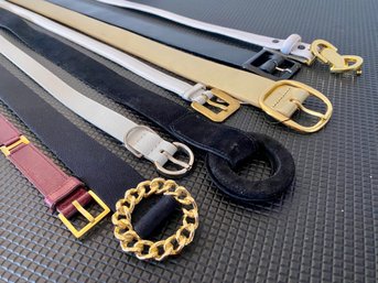 Lot Of Eight Assorted Belts - Black, White, Burgundy And Metallic Tones