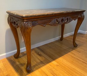 Marble Top Console Table With Elegant Carved Wood