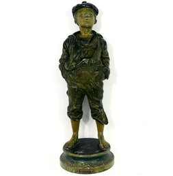 Vintage Polychrome Spelter Figure Of A Boy Whistling Titled 'Le Siffleur'